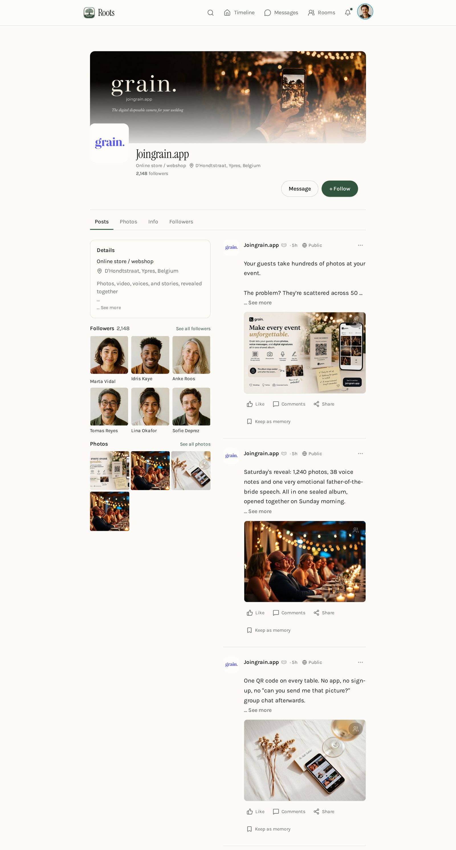 The Joingrain.app Page on Roots, shown in a browser window